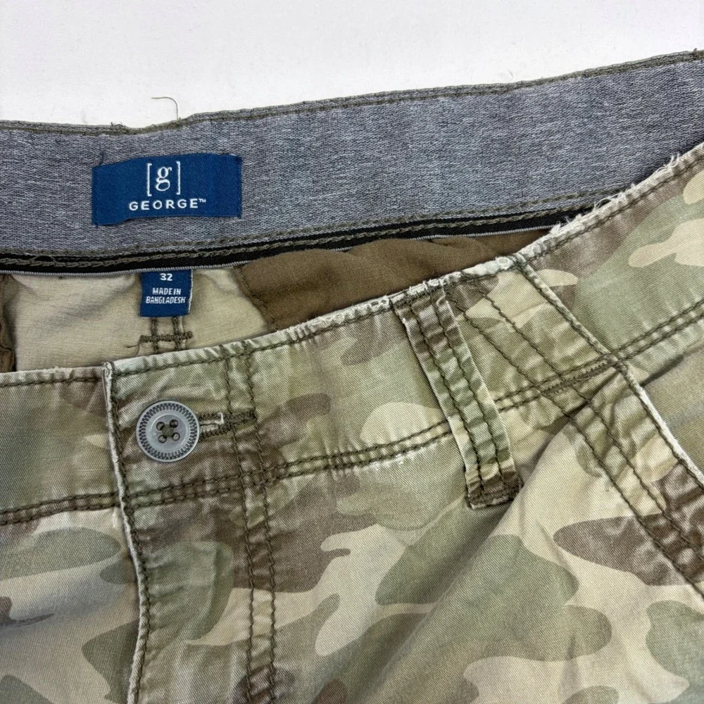 George Cargo Shorts Mens 32 Camo Green Multi Pocket Outdoors Gorpcore